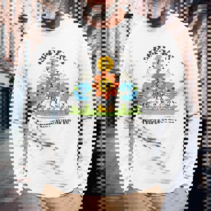 面白いポジティブスマイルサンガーデンハッピーガーデナー植物が育つ 長袖tシャツ 長袖Tシャツ 高齢者への贈り物