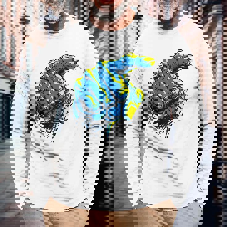 面白い手のデザイン 長袖Tシャツ 高齢者への贈り物