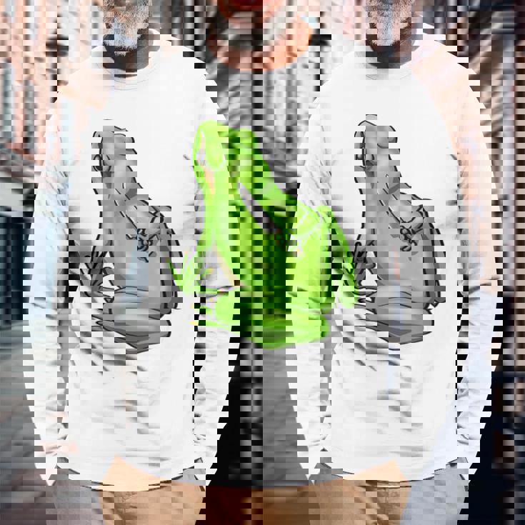 面白い邪悪なカエル サカラスティック 怒っているカエル かわいい 不機嫌な狂気 長袖Tシャツ 高齢者への贈り物