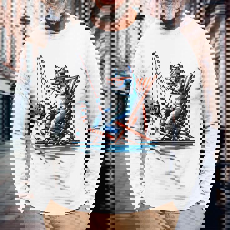 面白い釣り猫ロッドとリール Lets Go 釣り 猫釣り 長袖tシャツ 長袖Tシャツ 高齢者への贈り物