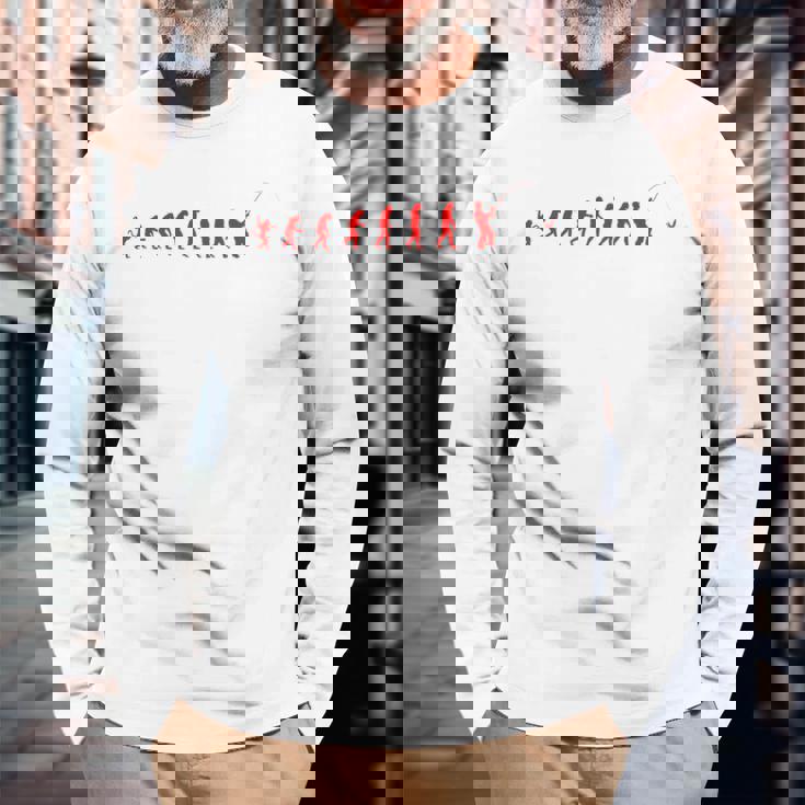 類人猿から漁師への釣りの進化 長袖Tシャツ 高齢者への贈り物