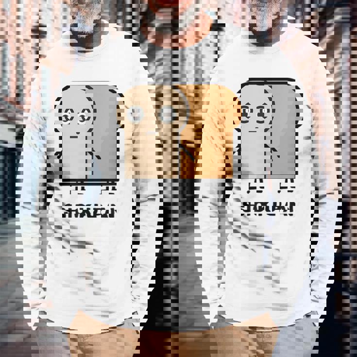 食パン 顔 イラスト かわいい おもしろ 面白い 簡単 シンプル ゆるい 食パン好き 長袖Tシャツ 高齢者への贈り物