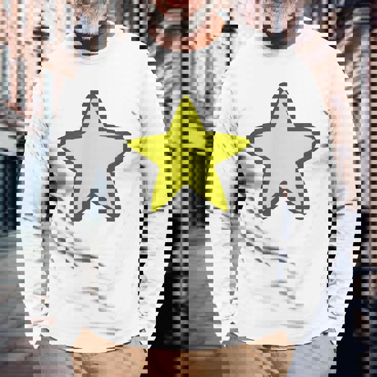 黄色い星と黒のアウトライン 長袖Tシャツ 高齢者への贈り物