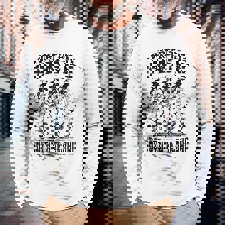 黒のカウガールウエスタンカントリーロデオライニングブーツグランド 長袖Tシャツ 高齢者への贈り物