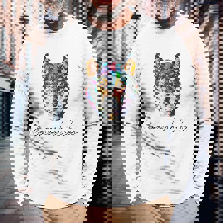 黒柴のグラフィックデザイン 長袖Tシャツ 高齢者への贈り物