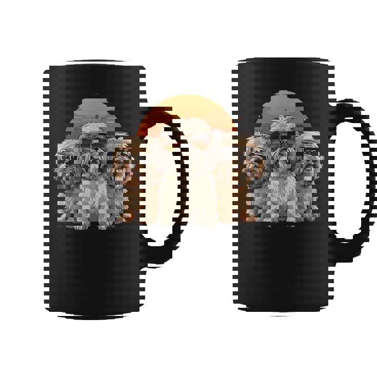 3匹のかわいい犬 ラサ・アプソ シーズー クール サングラス付き コーヒーマグ