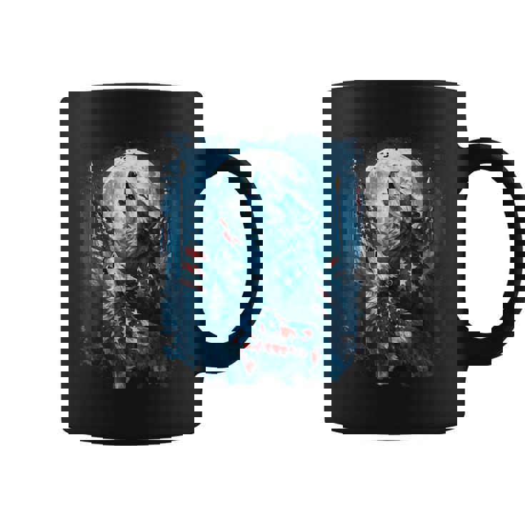 4Th Of July American Flag Wolf Howling Moon Wolves July 4Th Coffee Mug