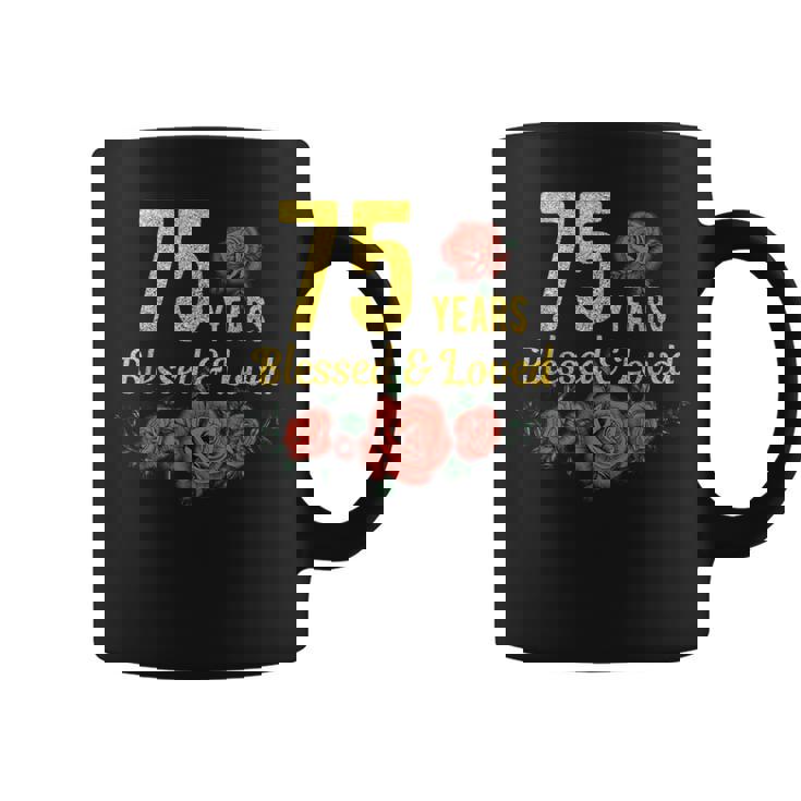 75歳 祝福され愛されたバラの花 フローラル 75歳の誕生日 コーヒーマグ