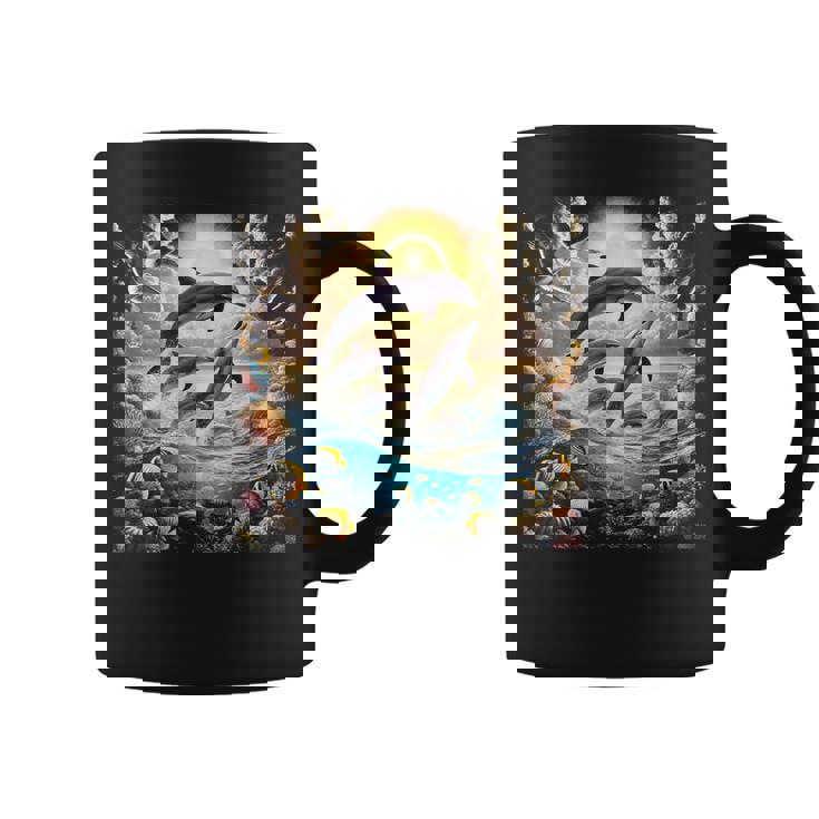 90年代イルカ、アロハ ハワイアン イルカ、カラフルなビーチ コーヒーマグ