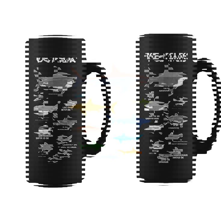 9種類のサメ教育カラフルな海英語 コーヒーマグ