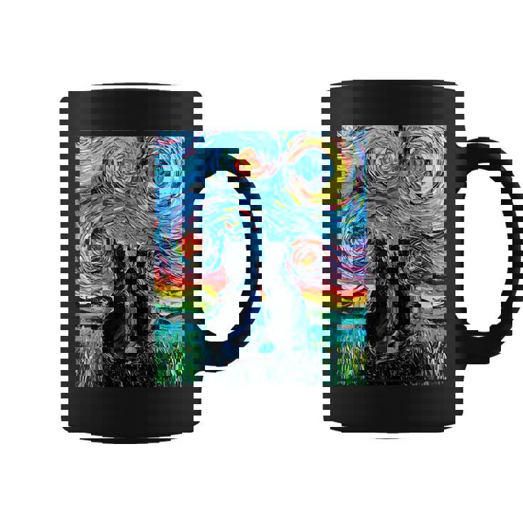 Aja 星月夜に2匹の黒猫 カラフルアート コーヒーマグ