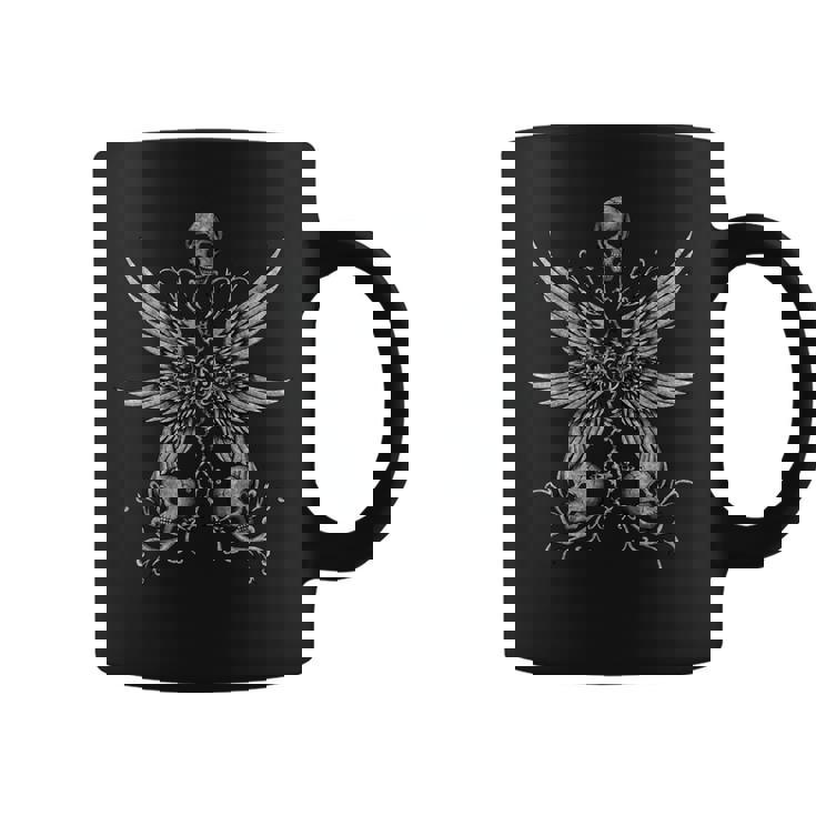 Alt Cross ゴシック スカル 聖書的に正確な大天使の翼 コーヒーマグ