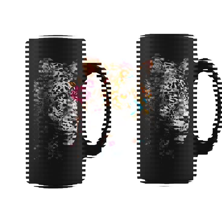 Arte De Flores De Leopardo Leopardo Animal Taza de café