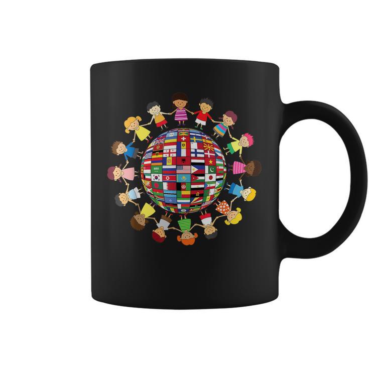 Banderas Del Mundo Cultural Diversidad Niños Alrededor Del Mundo Taza de café