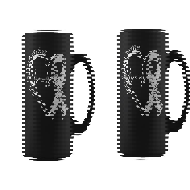 Brain Tumor Awareness Heart Brain Cancer Gray Ribbon Support Coffee Mug