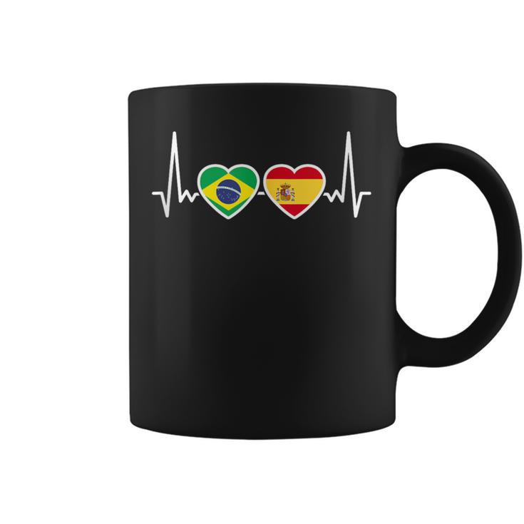 Brasil España Latido Bandera Español Brasileño In Mangas Taza de café