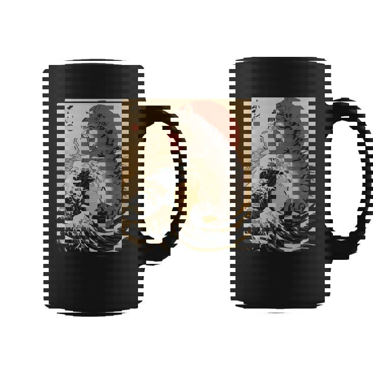 Catzilla 日本の波 ヴィンテージ 夕日 面白い 猫 アート コーヒーマグ