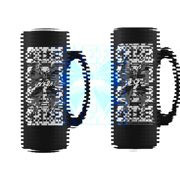 Cheer Mom Blue Bow Cheerleader Competition Game Day Coffee Mug