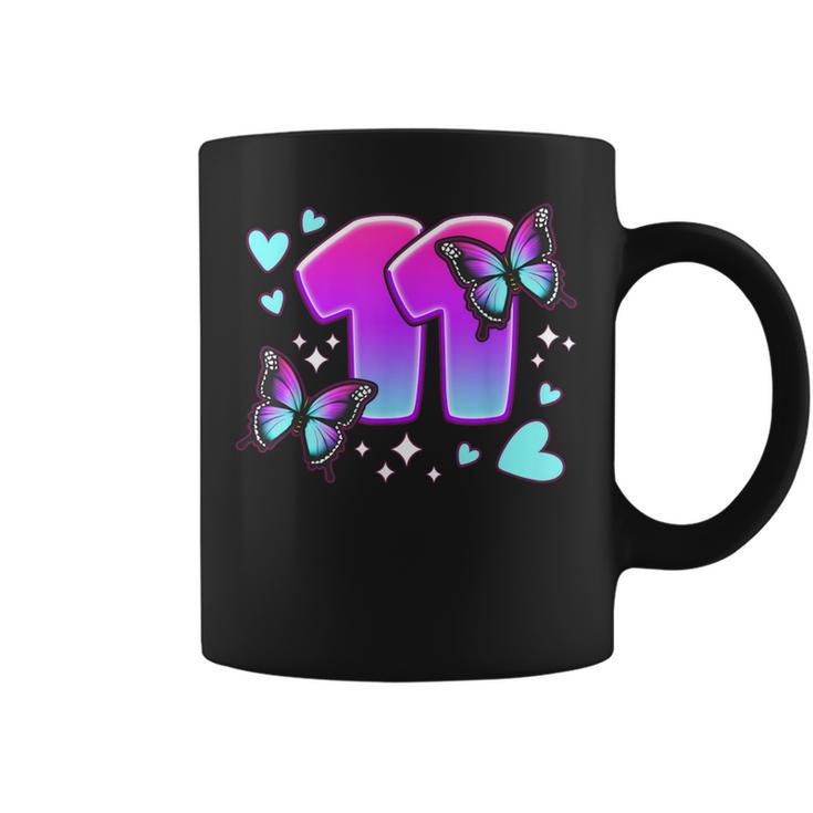 Cumpleaños Niña 11 Años Mariposas Y Número 11 Taza de café