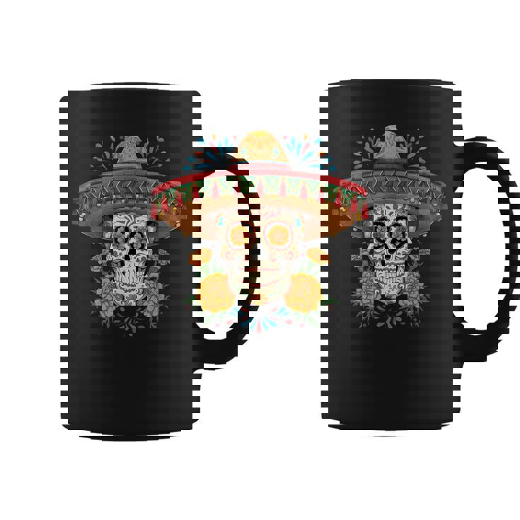 Dia De Los Muertos スカルとマリーゴールド コーヒーマグ