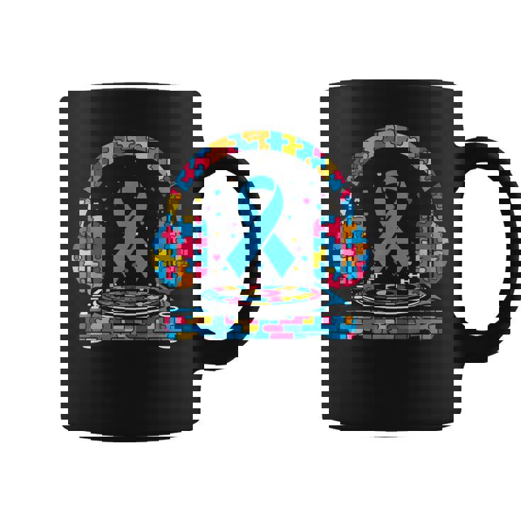 Dj ヘッドフォン パズル 自閉症啓発 自閉症 レディース メンズ コーヒーマグ