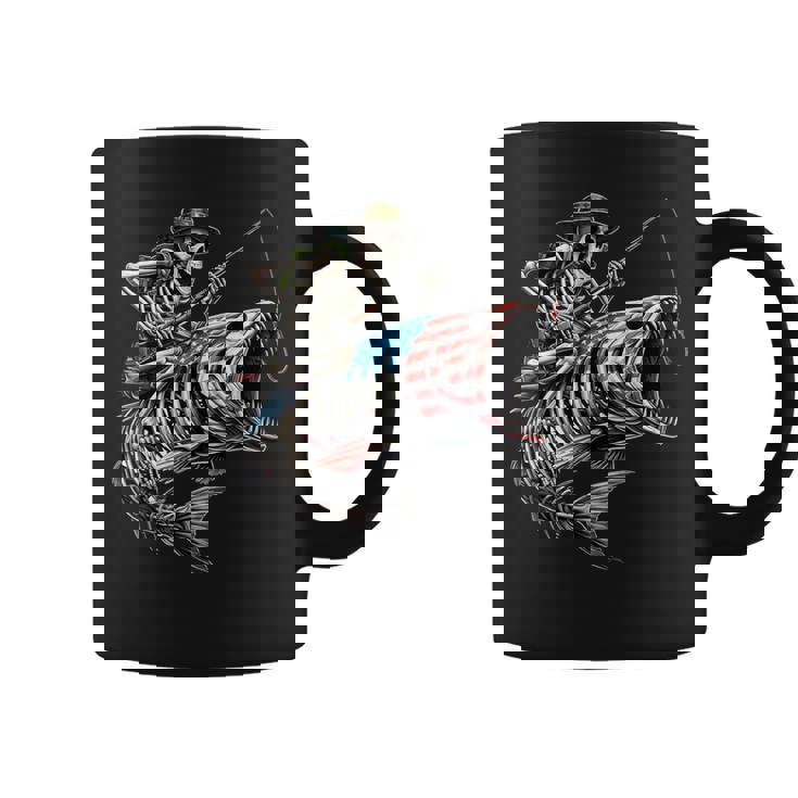 Fishing American Flag Bass Fish Skull Skeleton Fisherman Coffee Mug