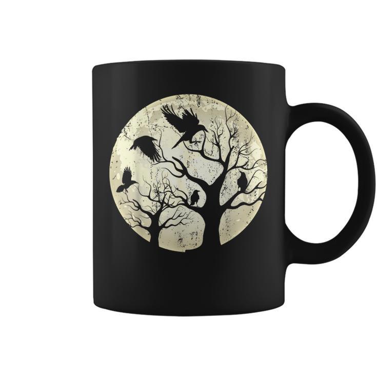 Forêt Arbre Lune Oiseaux Gothique Noir Terrifiant Corbeau Tasse