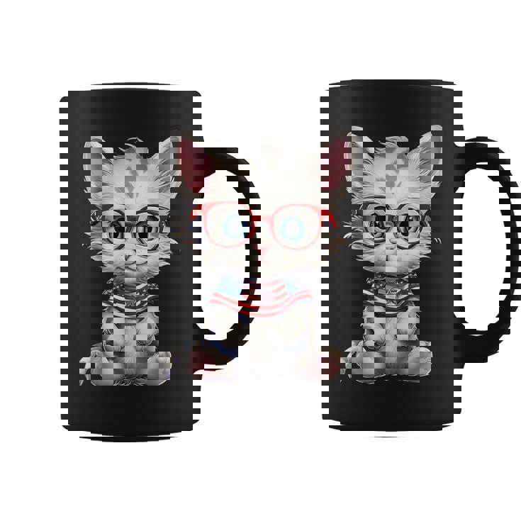 Gatito Patriótico Con Gafas Rojo Blanco Azul Taza de café