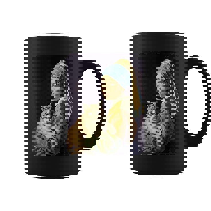 Girl With A Pearl Earring And A Cat 名画パロディ アート猫 コーヒーマグ