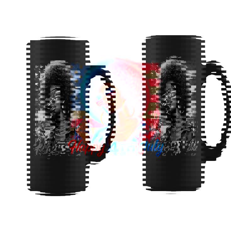 Happy 4Th Of July Black Girl Us Flag Melanin Afro African Coffee Mug
