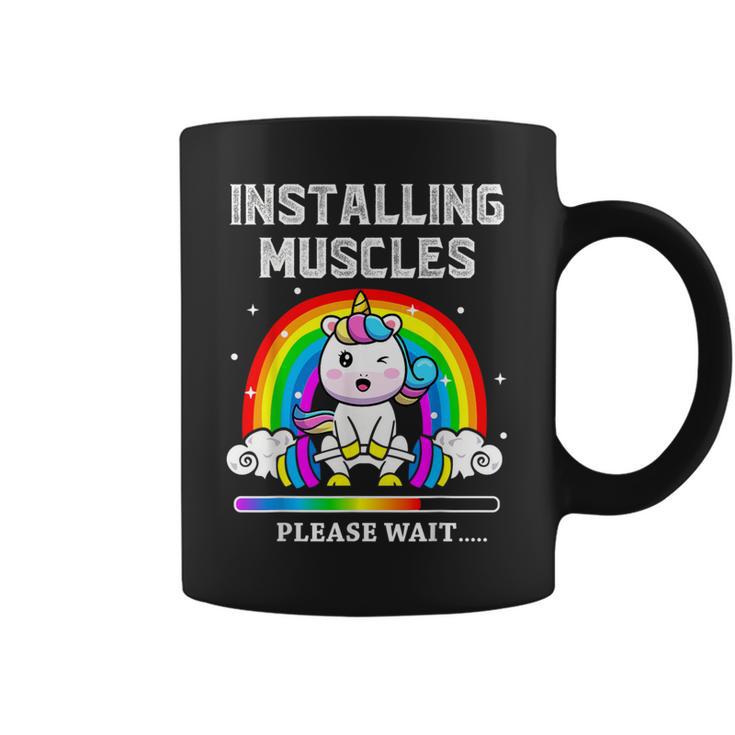 Instalación Del Entrenamiento De Levantamiento De Pesas Muscles Unicorn Rainbow Taza de café