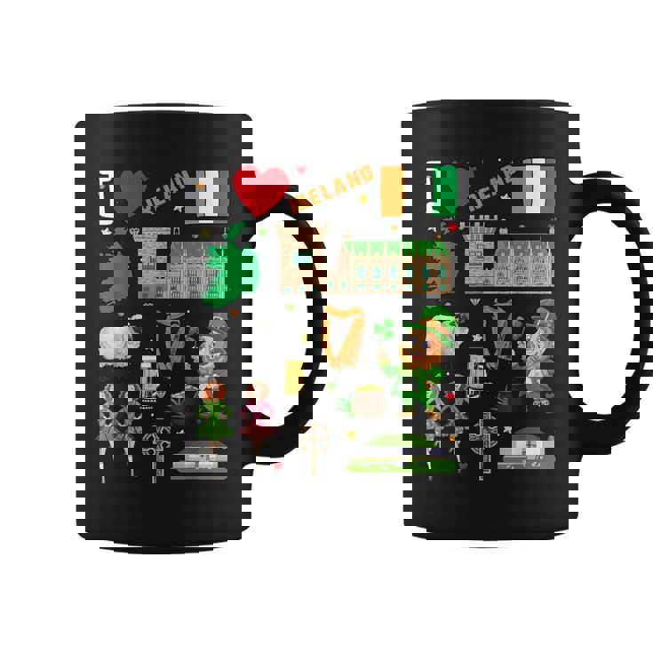 I Love Ireland。手描きアイルランドのランドマーク、旗、地図 コーヒーマグ