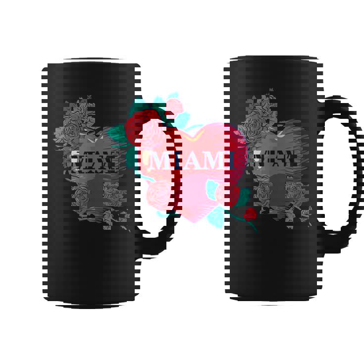 I Love Miami Miami Love Heart & Roses Illustration Graphic コーヒーマグ