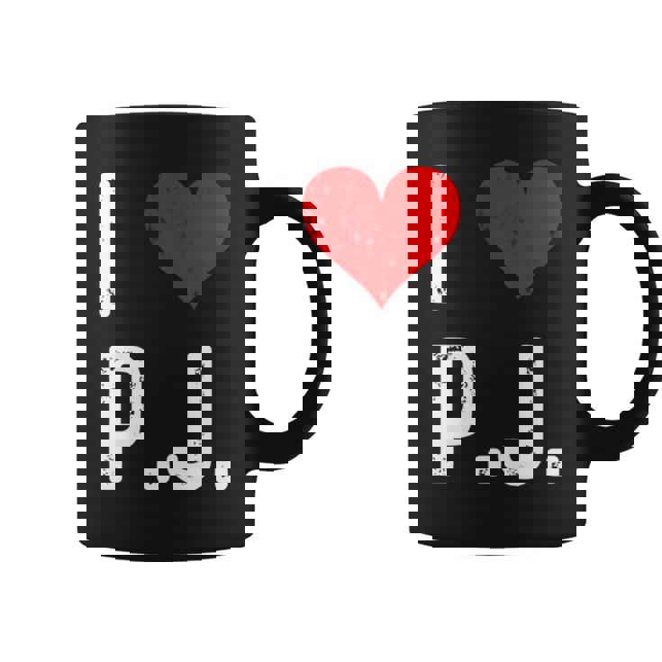 I Love Pj PJ ハート アンティーク調 長袖tシャツ コーヒーマグ