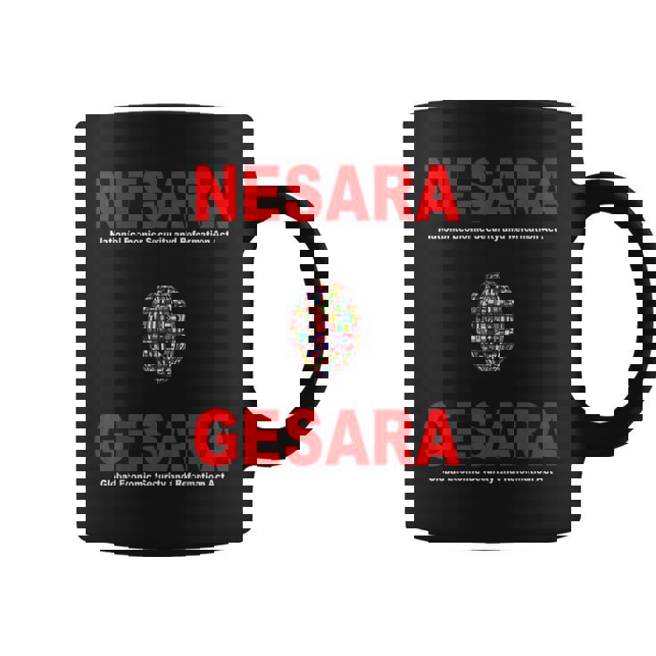 Nesara Gesara、赤い文字。 コーヒーマグ