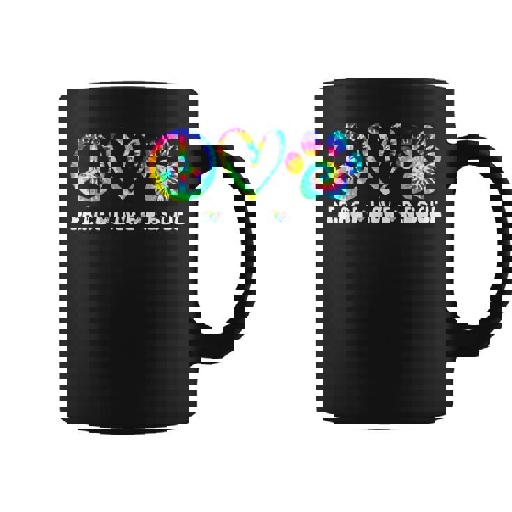 Peace Love Rescue Dog Paws Tie Dye Rainbow Animals Coffee Mug