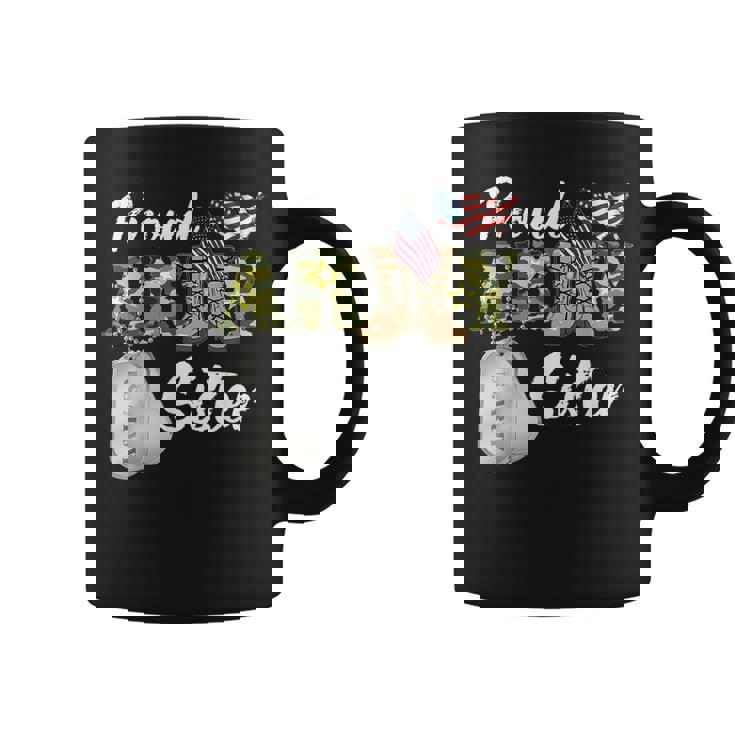 Proud Army Sister Military Sister With Dog Tag Us Flag Coffee Mug