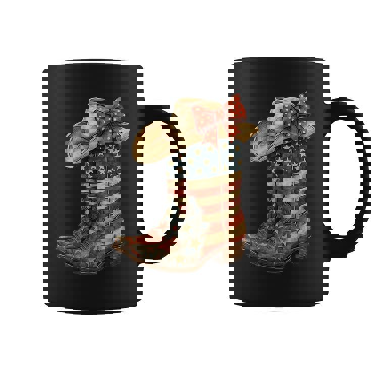 Retro Western Cowboy Boots Cowgirl American Flag 4Th Of July Coffee Mug