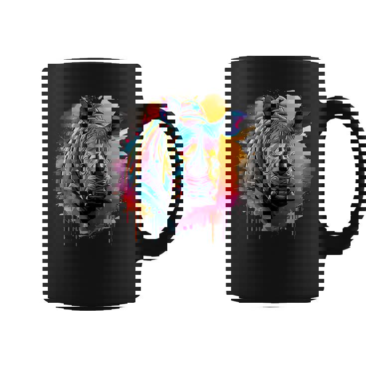 Rhinoceros アートワーク ポートレート 動物 アート カラフル スプラッシュ サイ コーヒーマグ