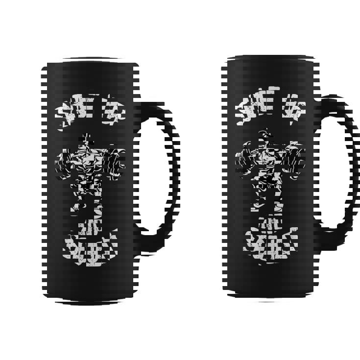 Shut Up Andquat スローガン ボディビルダー ベンチプレス コーヒーマグ