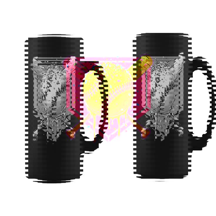 Softball Drip Girls Home Plate Ice Cream Drip Youth Sports Coffee Mug