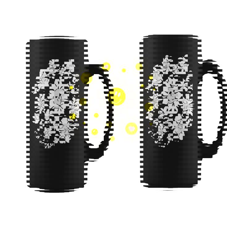 Stay Positive キュート スマイルフェイス 花 ハッピーフェイス 花 女の子 コーヒーマグ