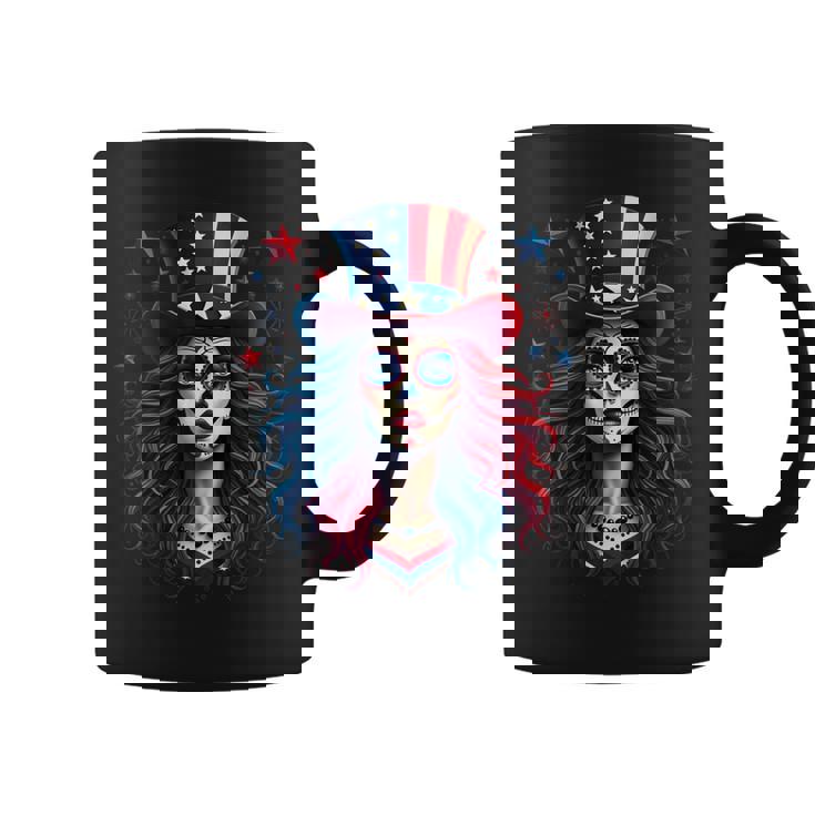 Sugar Skull 4Th Of July American Flag Skeleton Women Coffee Mug