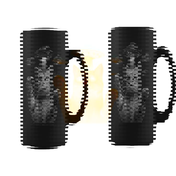 Ufo 誘拐 猫 面白い エイリアン ビーム リアル スタイル コーヒーマグ