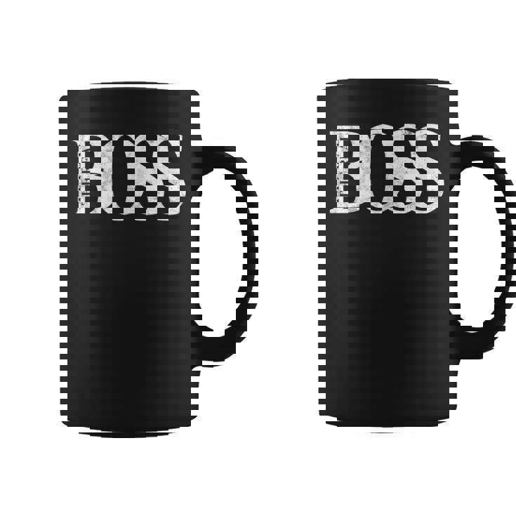 「The Real Boss」メンズ&レディース アンティーク調グラフィックtシャツ コーヒーマグ