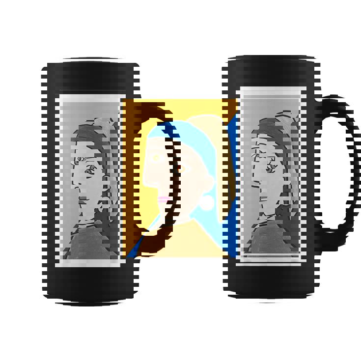 【ピカソ風】真珠の耳飾りの少女／フェルメール（パロディ）【世界の名画】面白い 美術館アート コーヒーマグ