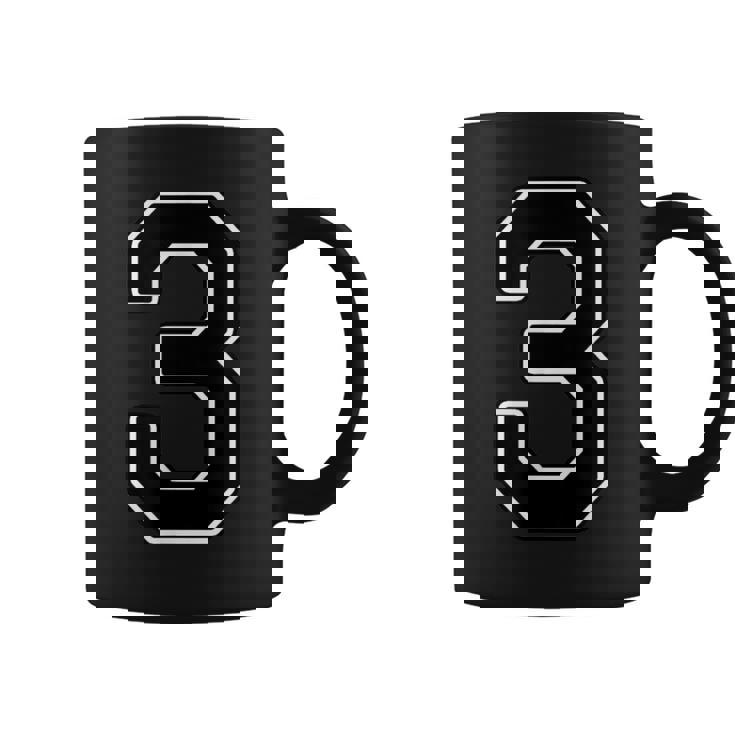 【両面プリント・表裏】3 数字 背番号・胸 ユニフォーム ナンバー【ブラック／黒の文字】スポーツ 部活 チーム 野球 コーヒーマグ