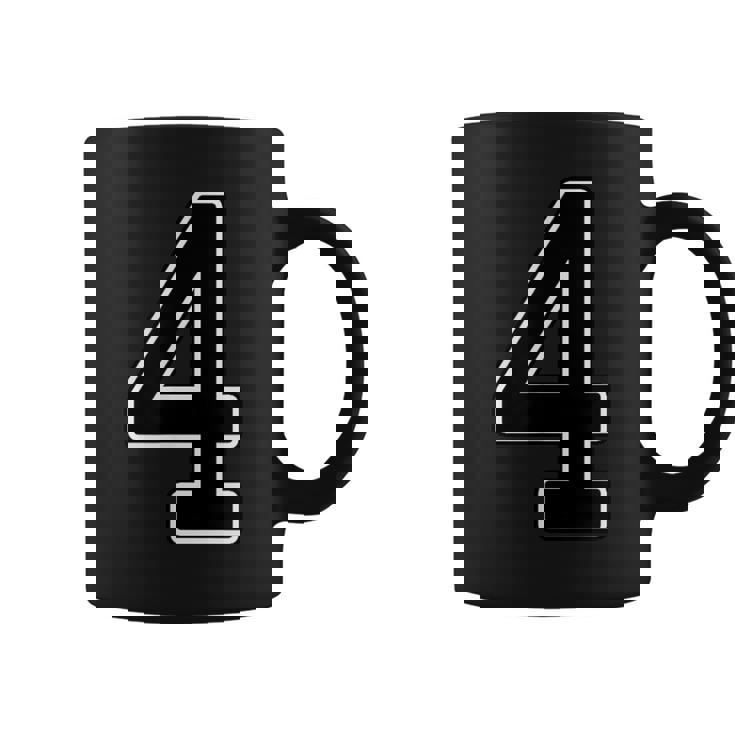 【両面プリント・表裏】4 数字 背番号・胸 ユニフォーム ナンバー【ブラック／黒の文字】スポーツ 部活 チーム 野球 コーヒーマグ