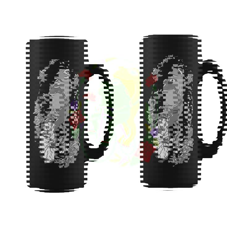 かわいい カエル 自転車 花 カワイイ 美的 気まぐれなロマンチック コーヒーマグ