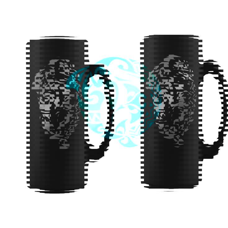 かわいいイルカ マンタレイ トライバル ハワイアン 海 海 恋人 コーヒーマグ